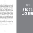Links oben steht „BUG OUT“, rechts „PART II BUG-OUT LOCATIONS“. Text beschreibt Fluchtwege aus Städten.