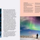 Seite "Iceland"; März; "TRIP THE LIGHT FANTASTIC". Links: Person in Eishöhle. Unten rechts: Nordlichter über Winterlandschaft.