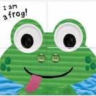 Text: "I am a frog!" Illustration eines grünen Froschgesichts mit großen Augen und herausgestreckter Zunge.