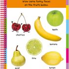 "Friendly fruit: draw funny faces on fruits." Cherries mit Gesichtern, Banane, Apfel, Birne, Limette, Zitrone.