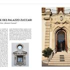 "Die Fassade des Palazzo Zuccari – Eine 'Monster-Fassade'. 
Links Text über die Geschichte der Fassade. 
Rechts ein Foto eines Portals mit einer skulpturalen Verzierung."