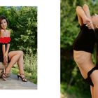 Text "54" unten links. Links sitzt eine Frau auf Kissen, rechts steht sie gestreckt. Beide Bilder zeigen einen grünen Hintergrund.