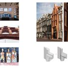 Links unten: "Lorem ipsum dolor sit amet Superquidne lorem ipsum dolor Lorem ipsum dolor sit amet". 

Rechts unten: "Siet et te laud consequatur Suspendisse lorem ipsum dolor". 

Zu sehen sind moderne Architekturaufnahmen und eine bunte Illustration von stilisierten Figuren.
