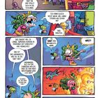 Comic-Panels: Eine Person meint, die Warteschlange sei verrückt. Es folgen lustige Dialoge über Geduld und den Weihnachtsmann. Chaos entsteht.
