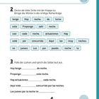 Übung: Wörter sortieren, Lücken im Satz füllen, „Geschafft? Abgehakt!“ Unten rechts kleine „33“. Links viele spanische Wörter in Kästchen.