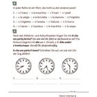 Text: Abschnitt B. Fortbewegung, Aufgaben zu Transportmitteln. Enthält Uhrenabbildungen zur Zeitbestimmung. Nummeriert.