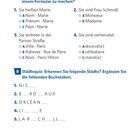 Texte zu Formularangaben und Städtequiz mit Lücken zum Ergänzen von Buchstaben.