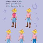 Wie gut kennst du Bibi? Schau genau hin und kreise die richtige Bibi ein. Illustration von fünf Mädchen with blonden Haaren.