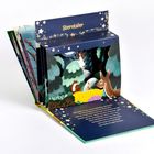 Text: "Sterntaler." Illustration eines Waldes mit Tieren und einem Mädchen. Die Farben sind lebendig und märchenhaft gestaltet.