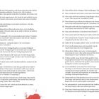 Texte im Bild: Verhaltensregeln wie "Man meide auf Gartenpartys...". Illustration zeigt ein Stoppschild. Unten rechte Ecke: rote Farbspur.