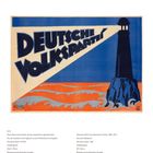 Text: "DEUTSCHE VOLKSPARTEI". Illustration: Ein Leuchtturm strahlt Licht über rote Wellen auf blauem Hintergrund.
