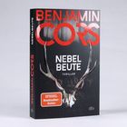 Der Text lautet: "BENJAMIN CORS NEBELBEUTE THRILLER SPIEGEL Bestseller-Autor". Darunter ein Hirschgeweih auf schwarzem Hintergrund.