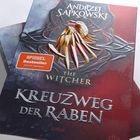 "SPIEGEL Bestseller", "Andrzej Sapkowski", "The Witcher", "Kreuzweg der Raben", mit einem stilisierten Vogel-Emblem.