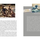 "Blick über den Tellerrand" steht neben zwei Gemälden. Links: "Das Floß der Medusa", rechte Seite: "Die große Welle vor Kanagawa".