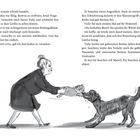 Texte: „Ich musste schnell handeln...“, „Er brauchte einen Augenblick...“. 

Illustration: Eine ältere Frau zieht an einem Stoff, den ein Hund im Maul hat.