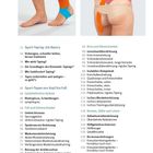 Textabschnitte über Sport-Taping und Anwendungsbereiche. Zwei Fotos zeigen bunte Tapes an Beinen und Hüften.