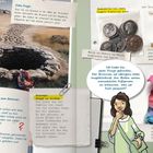 Text: "Zaka fragt: Dies ist ein Brunnen in der Nähe der Ortschaft Dotan. Was kannst du erkennen? Was könnte passiert sein?"  
Das Bild zeigt einen Steppenbrunnen mit verstreuten Beweismitteln und einer nachdenklichen Person.