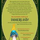 Texte: Einladung in eine magische Welt mit Abenteuern voller Gefahren. Illustration: lächelnder Pilz mit brennender Spitze.