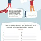 "Weniger ist mehr! Raum für Wesentliches." Zwei Personen mit Listen und Symbolen. Unten Zitat von Mark Twain und Kalendertage. Dezember.