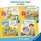 "Weiterer Puzzle-Spaß im Buch." Vier Bücher, darunter "Mein liebstes Puzzle-Spielbuch: Tiere", "Fahrzeuge", "Baustelle".