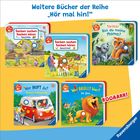 "Weitere Bücher der Reihe 'Hör mal hin!'. Fünf bunte Kinderbuchcover mit verschiedenen Tieren und Fahrzeugen."