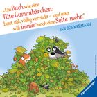 Zitat von Jan Böhmermann. Illustration: Ein Eichhörnchen und ein Waschbär schauen aus einem Laubhaufen hervor.