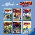 Band 1-6: Die Abenteuer der Dragon Ninjas. Sechs bunte Buchcover mit Drachen und Ninjas. Ravensburger Logo unten rechts.