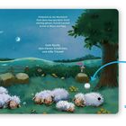 Text zu Geräusch, Schlaf, Maus und Eltern; 
„Gute Nacht, mein kleines Schäfchen, und süße Träume!“
Landschaft mit schlafenden Schafen.