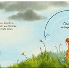 Zwei Mäuse sitzen im Gras und blicken nach oben. Eine sagt: "Ooooh, ein Regenbogen!" Ein Schmetterling sitzt auf einer Blume.