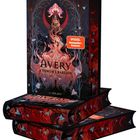 Covertext: "Melanie Lane, AVERY, A DEMON'S BARGAIN, SPIEGEL Bestseller-Autorin". Stilvolle Illustration mit mystischen Elementen.