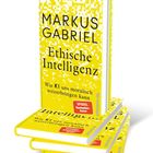 Drei gelbe Bücher übereinander, Titel: "Ethische Intelligenz" von Markus Gabriel. Thema: KI und Moral.