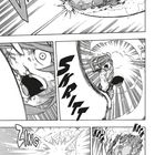 „DZOM“, „SKRITT“, „ZING“, „KRCK“. Eine dramatische Manga-Szene mit Explosionen und einer schockierten Figur.