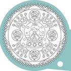 Prinzessin und Elfen in runden Rahmen, umgeben von Blumen und Sternen in einem Mandala-Stil.