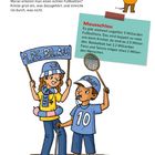 "Gewonnen?! Alle gleich? Nein, 3 Mäuse haben ihren linken Fuß auf dem Ball. Kreise sie ein." Illustration: Viele Mäuse mit Fußball.