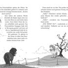 Textausschnitt über ein Ponys und Schoko. Illustrationen von Ponys und Bäumen mit Wolken im Hintergrund.