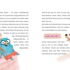 Text beschreibt ein türkisfarbenes Männchen und einen Hund. Ein Glas mit „PEANUTS“. Illustration von Männchen und Hund.