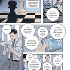 Illustration: Text sagt, "So in einer Stunde." und "Überweisung abgeschlossen." Personen im Büro, diskutieren und scherzen.