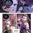 Comicszenen: Figuren sprechen über Ehre und Kampf. Junge mit Schwert, älterer Mann mit Skeletten. Spannung und Kampfgeist.