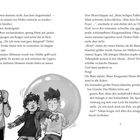 Texte beschreiben eine turbulente Szene mit einer großen Kaugummiblase. Links eine Illustration von drei schockierten Jungen.