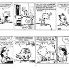 Comic-Illustration. Ein Junge fragt einen Stofftiger über Monster und fährt mit seiner Mutter im Auto, sie lehnt alles ab.