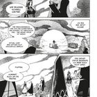 Mangaszene mit zwei Personen in dramatischer Landschaft. Text: Yukari, Wir müssen schnell weiter, Puppen, Kümmern euch um die beiden.