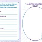 Links: Formular mit Fragen zu einem Boten. Rechts: Ovaler Bereich und kleine Illustration eines lächelnden Tieres.