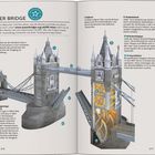 "TOWER BRIDGE" steht oben. Darunter Infos zur Brücke, ihrer Konstruktion, wie Stahlkonstruktion und Brückenklappe. Diagramm der Brücke.