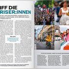 "TRIFF DIE PARISER:INNEN. Paris wandelt sich, ohne das einzubüßen, wodurch es sich vom restlichen Frankreich unterscheidet." - Seite mit Text und Fotos von Menschen in Paris, u.a. bei einer Parade und vor dem Eiffelturm.