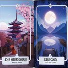 "Die Hohepriesterin", "Die Herrscherin", "Der Mond", "Die Sonne". Vier Tarotkarten, jede mit einzigartiger Landschaft.