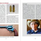 Titel: Die »Monster Mags« von Linebaugh. Links Text über John Linebaugh neben Bild von Patronen. Rechts Bild von John Linebaugh. Unten Custom-Revolver.