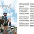 Einleitung: Der aufrechte Weg. Ein Mann sitzt in Wanderkleidung, sein Schuh mit Profil ist im Vordergrund. Links lockerer Textsatz.