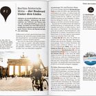 Berlins historische Mitte – der Boulevard Unter den Linden. Illustration: Radfahrer vor dem Brandenburger Tor im Sonnenlicht.