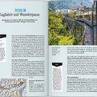 Doppelseite mit Text über Tourismus im Nordosten Italiens. Enthält Fotos von Natur und Architektur sowie eine Karte der Region.