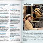 Texte spiegelen Einkaufstipps und Lifestyle in "Downtown West". Rechts ist ein Mann mit Hut am Klavier, fröhliches Ambiente.